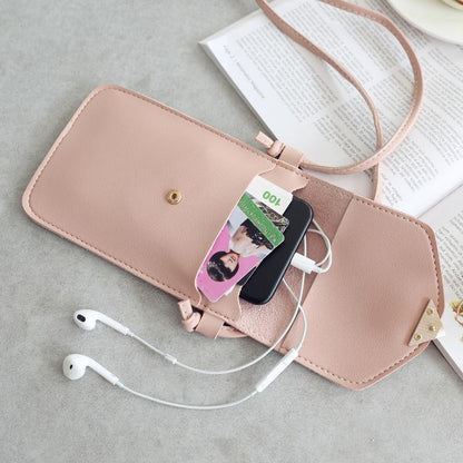 Women's mobile phone bag messenger bag 2024 mini heart-shaped metal decorative small mobile phone bag touch screen multi-function mobile phone bag shoulder small bag