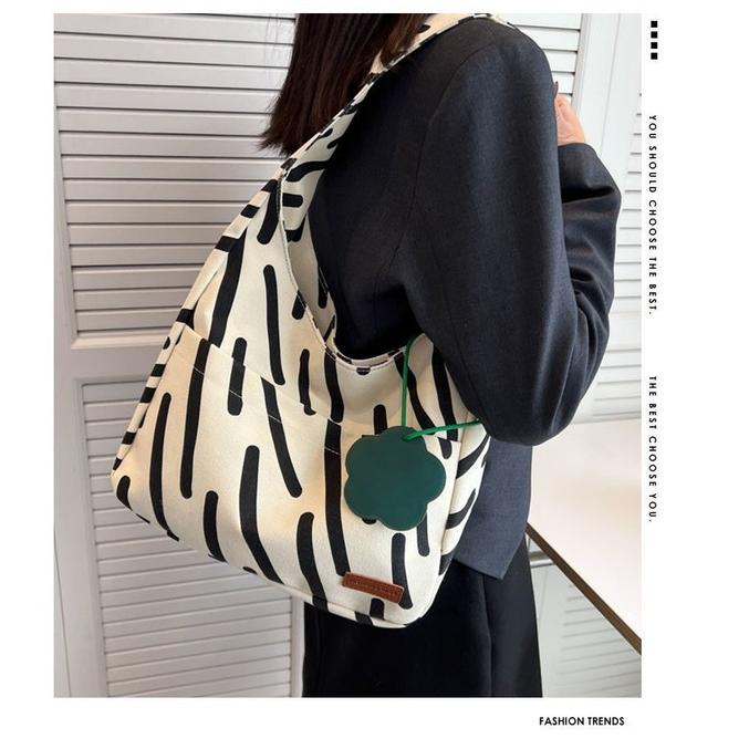 Summer large-capacity canvas shoulder bag women's 2024 new fashion simple zebra pattern casual canvas women's bag all-match single-shoulder tote bag women