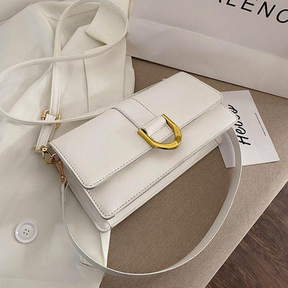 Baguette bag women's 2024 new fashion and elegant women's bag underarm horseshoe buckle shoulder messenger bag fashion simple and versatile baguette bag for women