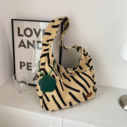 Summer large-capacity canvas shoulder bag women's 2024 new fashion simple zebra pattern casual canvas women's bag all-match single-shoulder tote bag women