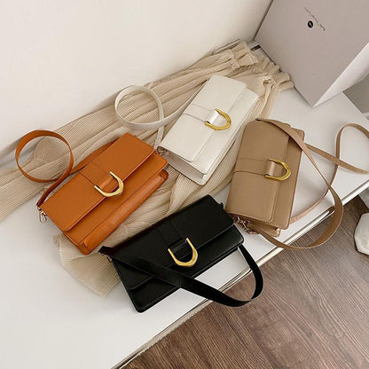 Baguette bag women's 2024 new fashion and elegant women's bag underarm horseshoe buckle shoulder messenger bag fashion simple and versatile baguette bag for women