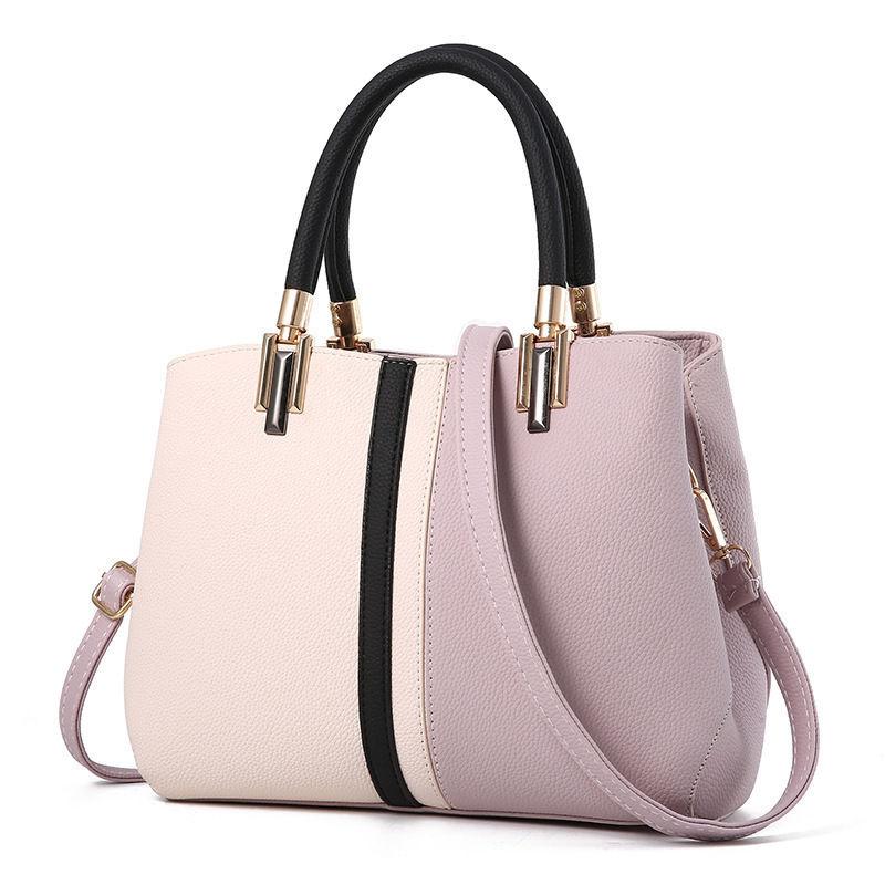 2024 New fashion women's bag Simple color-blocking personalized bucket bag Single-shoulder portable women's bag Fashion diagonal women's bag Large capacity women's bag Work handbag Temperament women's leather bag