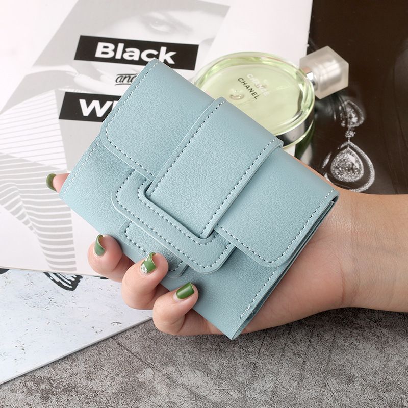 New Korean version solid color three fold women's wallet, change bag, handheld bag, student short wallet, wallet, card bag