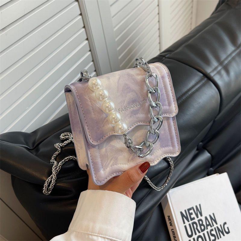 New Mini Bag Women 2024 New Fashion Handheld Pearl Chain Crossbody Bag Advanced Small Square Bag Personality Cute Chain Bag Girl Crossbody Bag