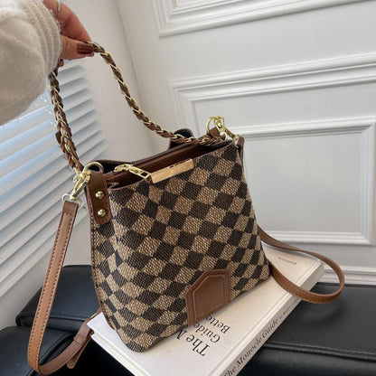 Fashion bucket bag High quality women's bag New advanced texture bucket bag Fashion leopard cross body bag Chessboard case handbag