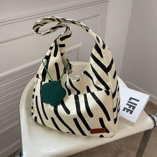 Summer large-capacity canvas shoulder bag women's 2024 new fashion simple zebra pattern casual canvas women's bag all-match single-shoulder tote bag women