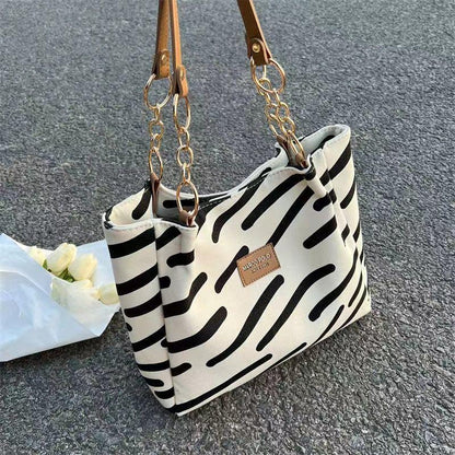 Canvas bag women's tote bag 2024 new fashion fashion shoulder bag large-capacity commuter shoulder bag striped canvas bag women