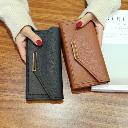 Long Wallet 2024 New Women's Retro PU Wallet Large Capacity Long Fresh Multi functional Buckle Wallet Japanese and Korean Retro Zero Wallet