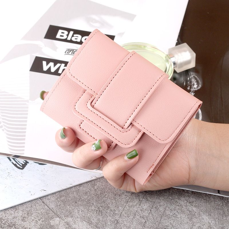 New Korean version solid color three fold women's wallet, change bag, handheld bag, student short wallet, wallet, card bag